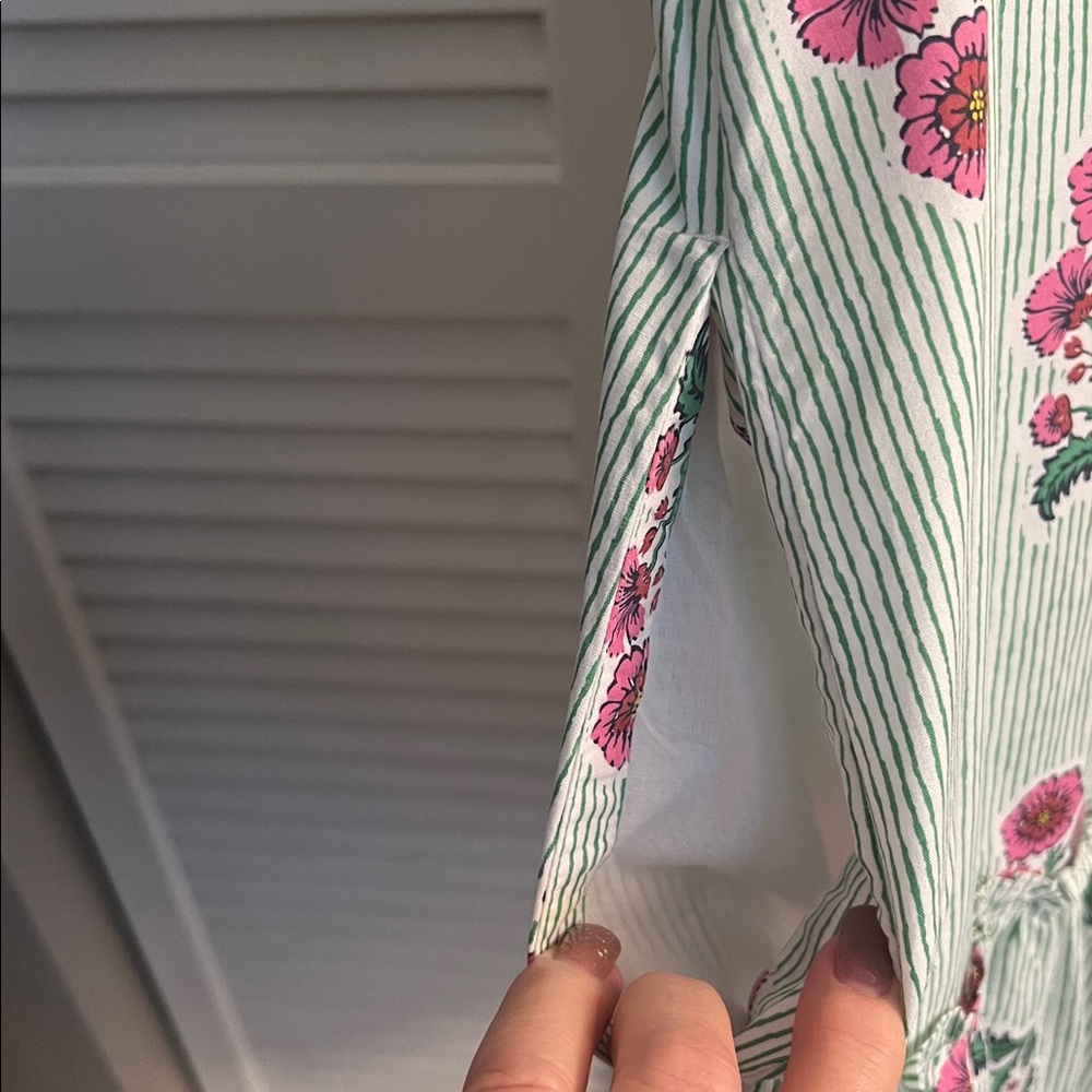 J. Crew Mint Green Striped Shirt with Pink Floral Print - Picture 6 of 7